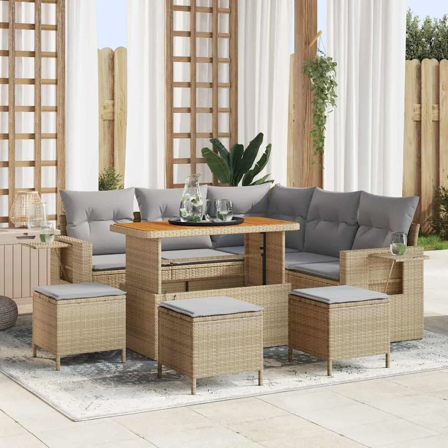 Ensemble de canapé de jardin 10 pcs Beige et Gris clair