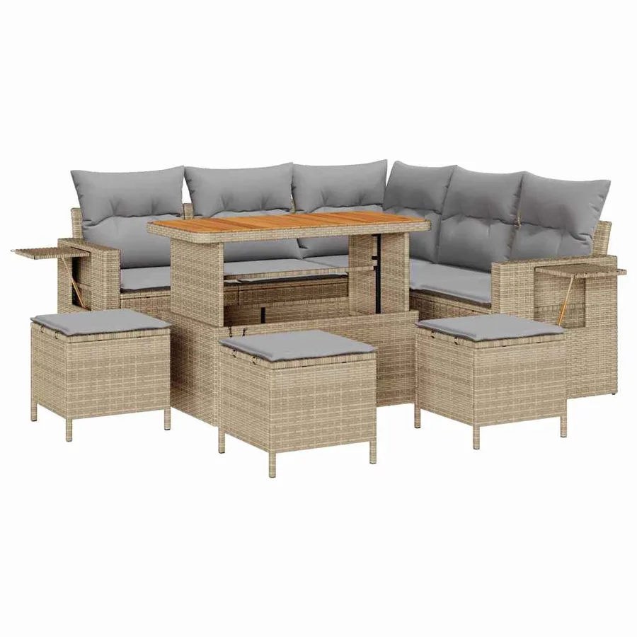 Ensemble de canapé de jardin 10 pcs Beige et Gris clair - 2
