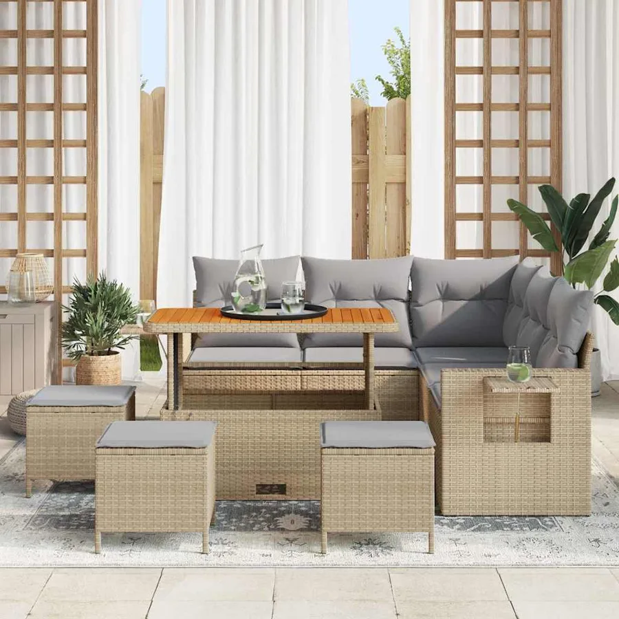 Ensemble de canapé de jardin 10 pcs Beige et Gris clair - 3