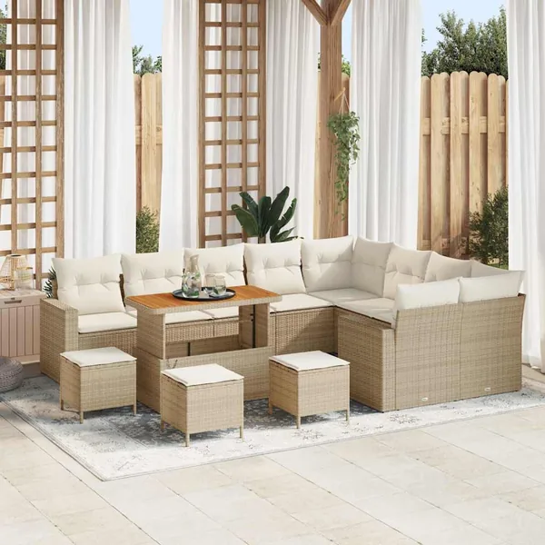 Ensemble de canapé de jardin 14 pcs Beige et crème polyrotin