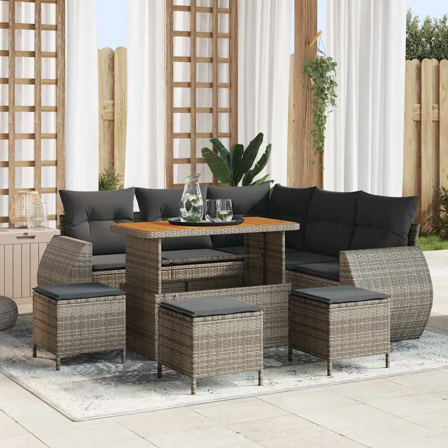 Ensemble de canapé de jardin avec coussin 9 pcs Gris polyrotin
