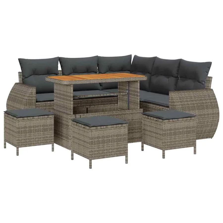 Ensemble de canapé de jardin avec coussin 9 pcs Gris polyrotin - 2