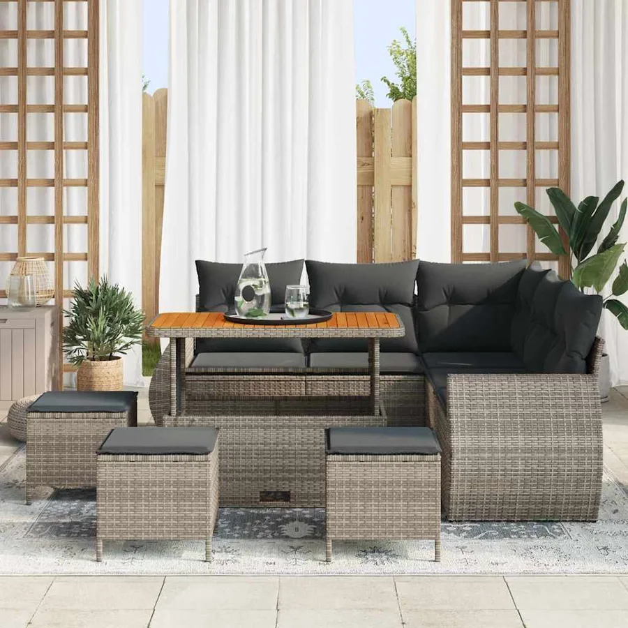 Ensemble de canapé de jardin avec coussin 9 pcs Gris polyrotin - 3