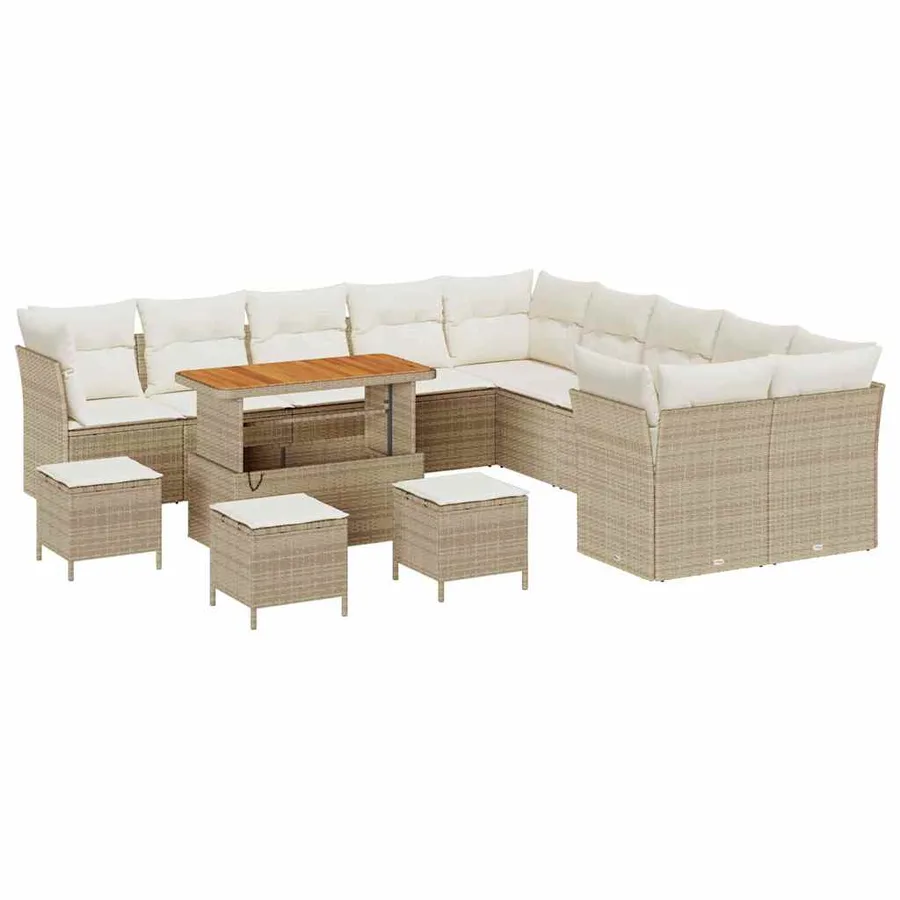 Ensemble de canapé de jardin 14 pcs Beige et crème polyrotin - 2