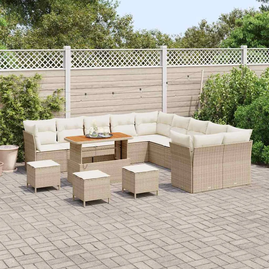 Ensemble de canapé de jardin 14 pcs Beige et crème polyrotin - 3