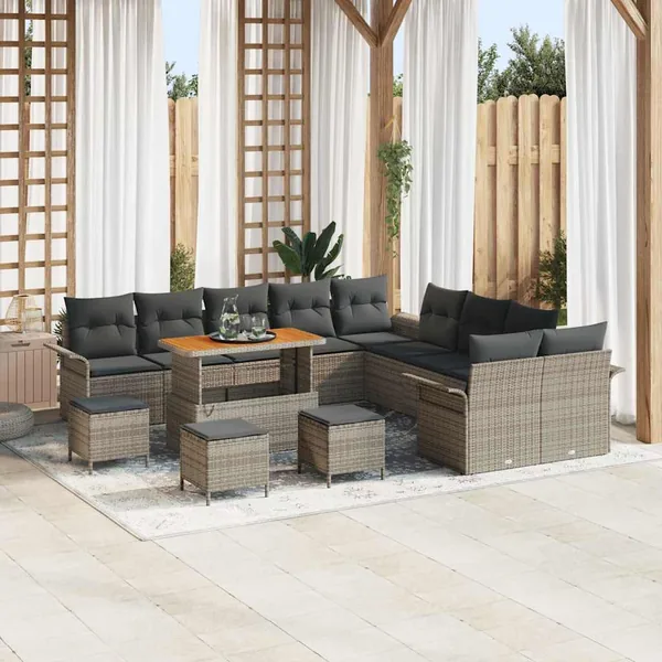 Ensemble de canapé de jardin avec coussin 14 pcs Gris