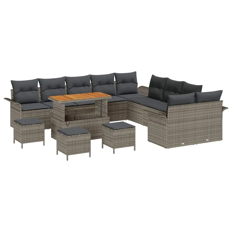 Ensemble de canapé de jardin avec coussin 14 pcs Gris - 2