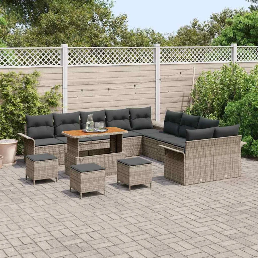 Ensemble de canapé de jardin avec coussin 14 pcs Gris - 3