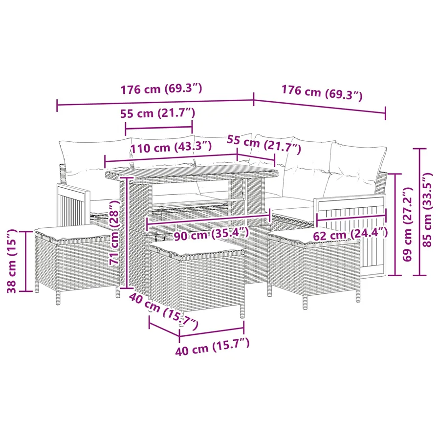 Ensemble de canapé de jardin avec coussin 9 pcs Gris - 11