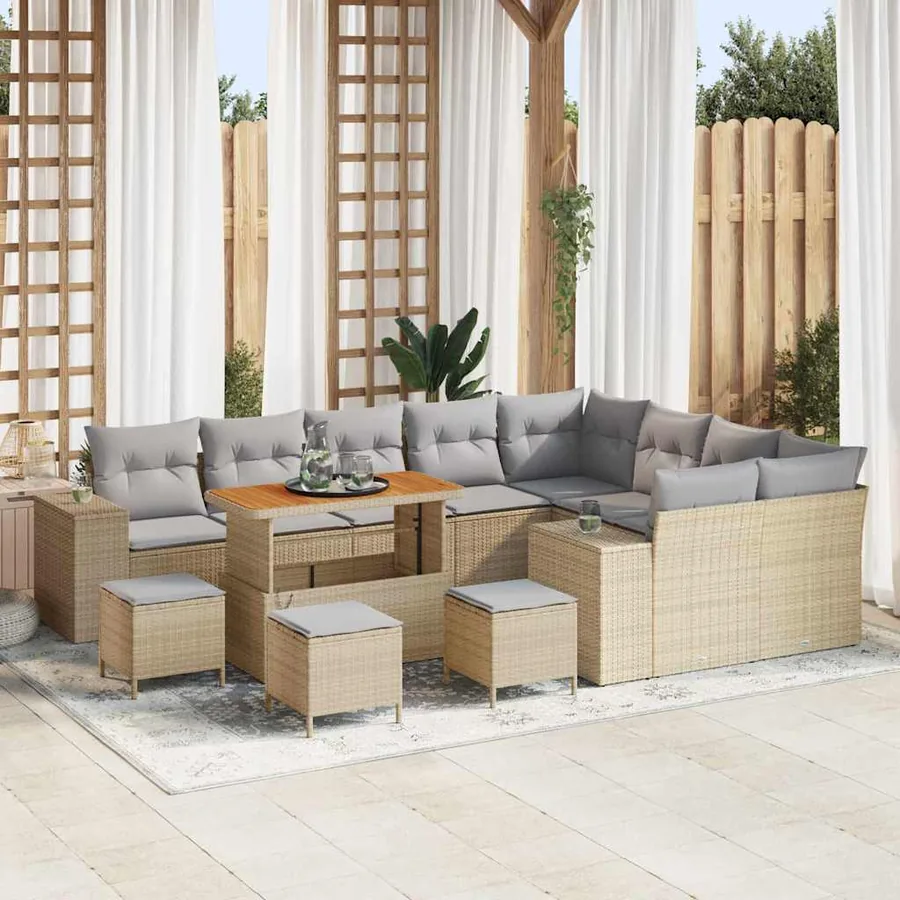 Ensemble de canapé de jardin 13 pcs Beige et Gris clair