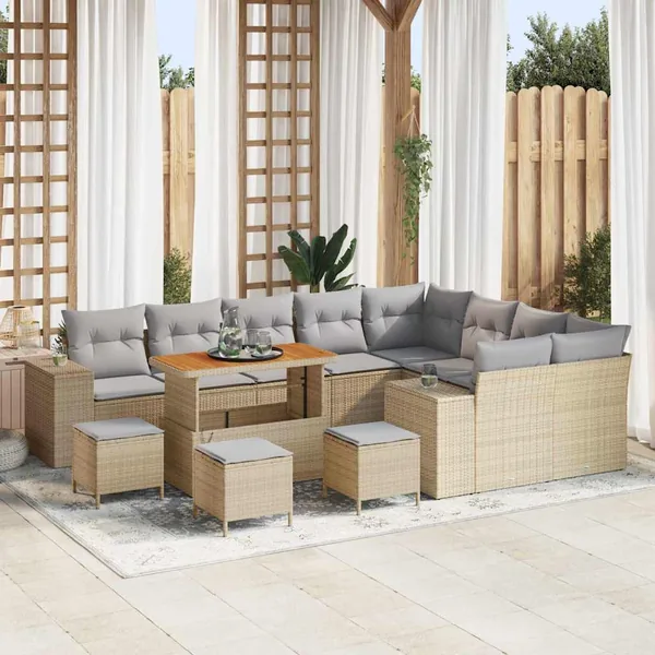 Ensemble de canapé de jardin 13 pcs Beige et Gris clair