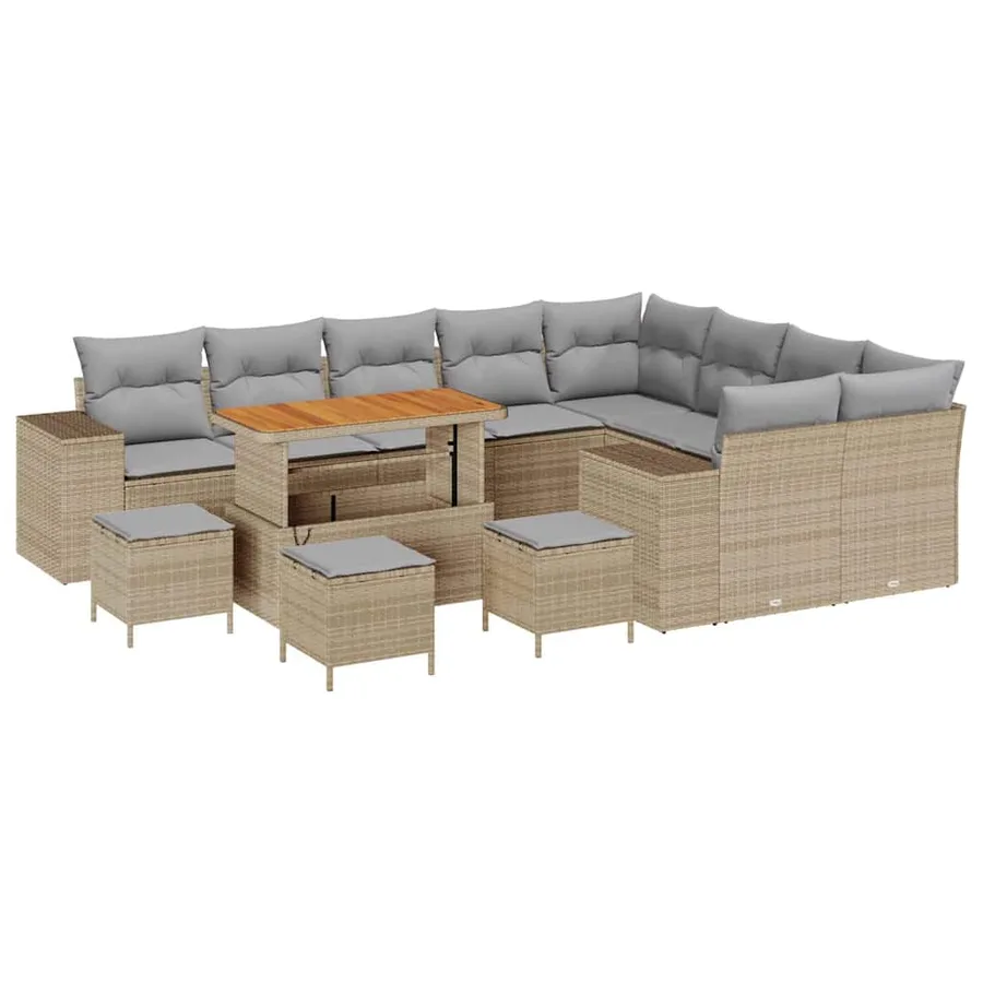 Ensemble de canapé de jardin 13 pcs Beige et Gris clair - 2