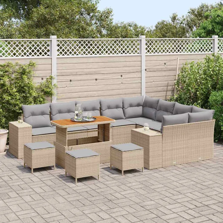 Ensemble de canapé de jardin 13 pcs Beige et Gris clair - 3