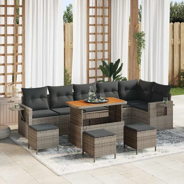 Ensemble de canapé de jardin avec coussin 12 pcs Gris polyrotin
