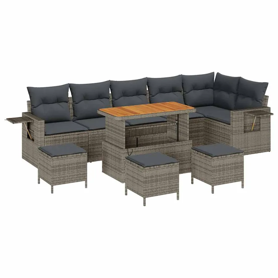Ensemble de canapé de jardin avec coussin 12 pcs Gris polyrotin - 2