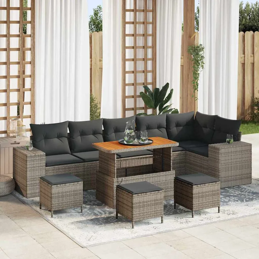 Ensemble de canapé de jardin avec coussin 10 pcs Gris polyrotin