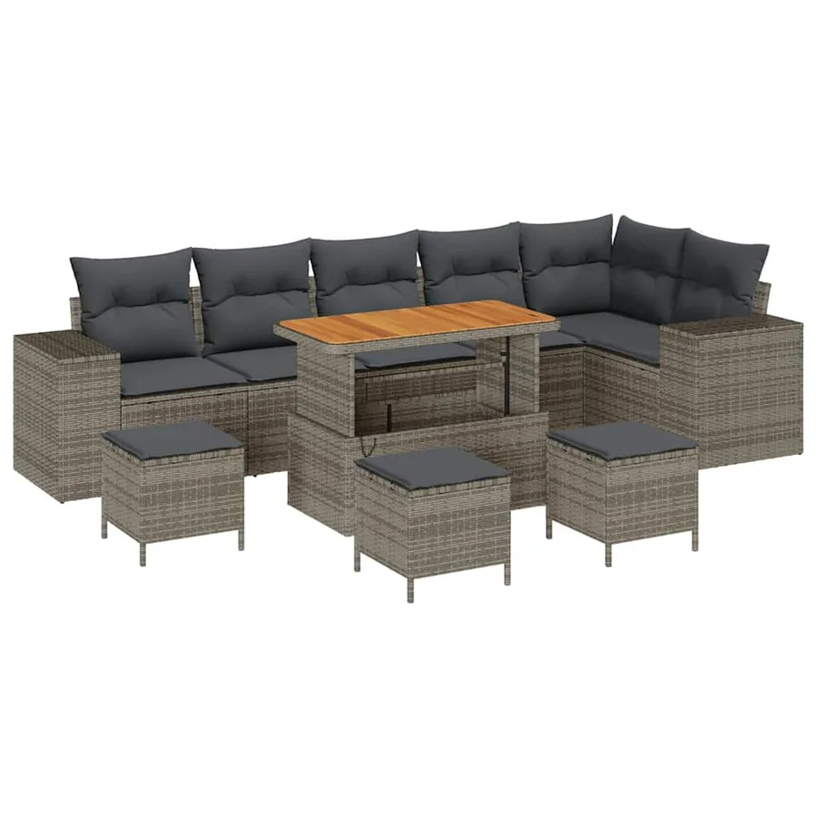 Ensemble de canapé de jardin avec coussin 10 pcs Gris polyrotin - 2