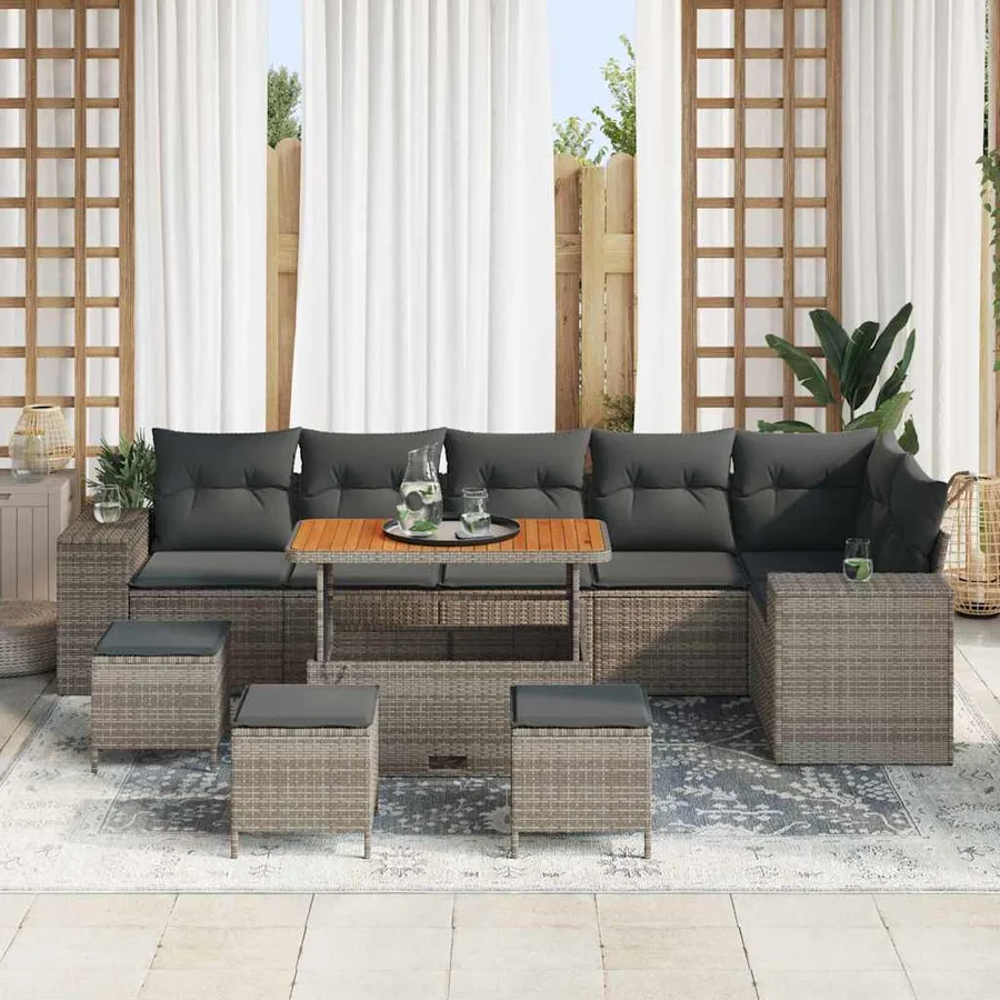 Ensemble de canapé de jardin avec coussin 10 pcs Gris polyrotin - 3