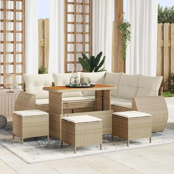 Ensemble de canapé de jardin 9 pcs Beige et crème polyrotin