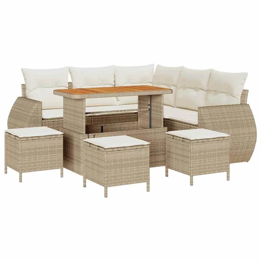 Ensemble de canapé de jardin 9 pcs Beige et crème polyrotin - 2