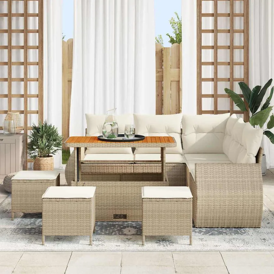 Ensemble de canapé de jardin 9 pcs Beige et crème polyrotin - 3