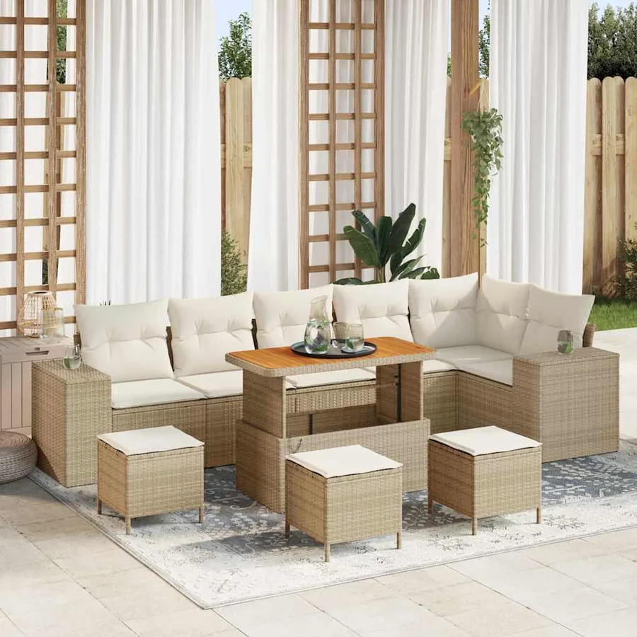 Ensemble de canapé de jardin 10 pcs Beige et crème polyrotin