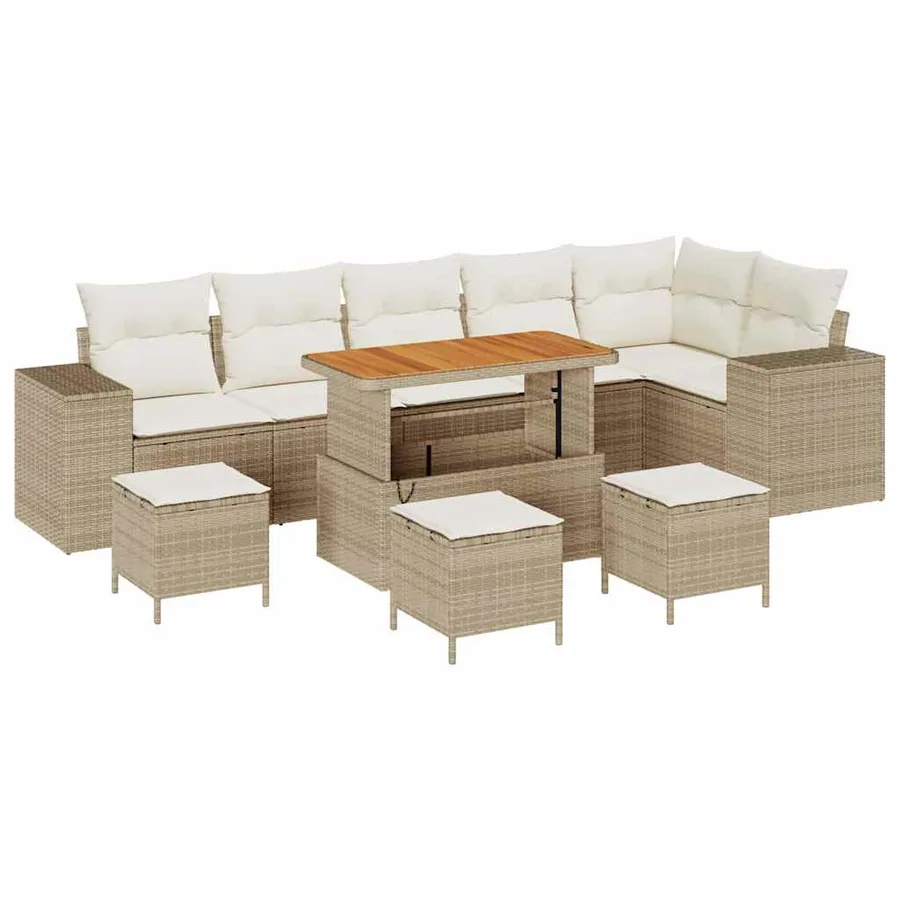 Ensemble de canapé de jardin 10 pcs Beige et crème polyrotin - 2