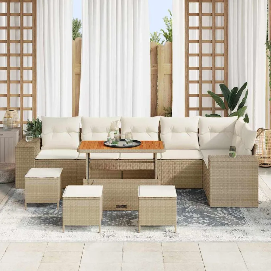 Ensemble de canapé de jardin 10 pcs Beige et crème polyrotin - 3
