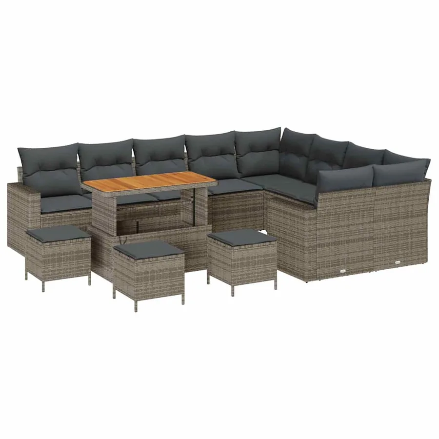 Ensemble de canapé de jardin avec coussin 14 pcs Gris polyrotin - 2