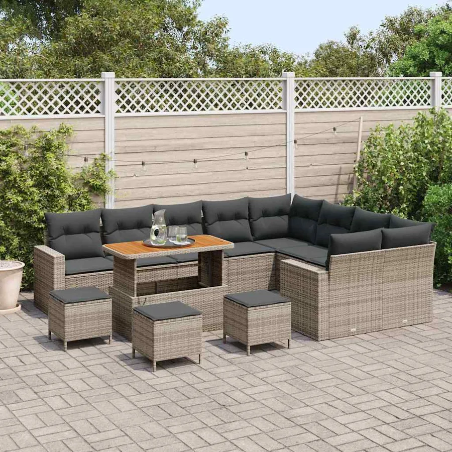 Ensemble de canapé de jardin avec coussin 14 pcs Gris polyrotin - 3
