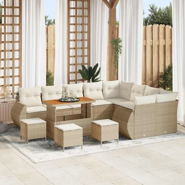 Ensemble de canapé de jardin avec coussin 13 pcs beige et crème