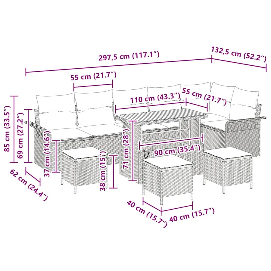 Ensemble de canapé de jardin avec coussin 10 pcs Gris - 18