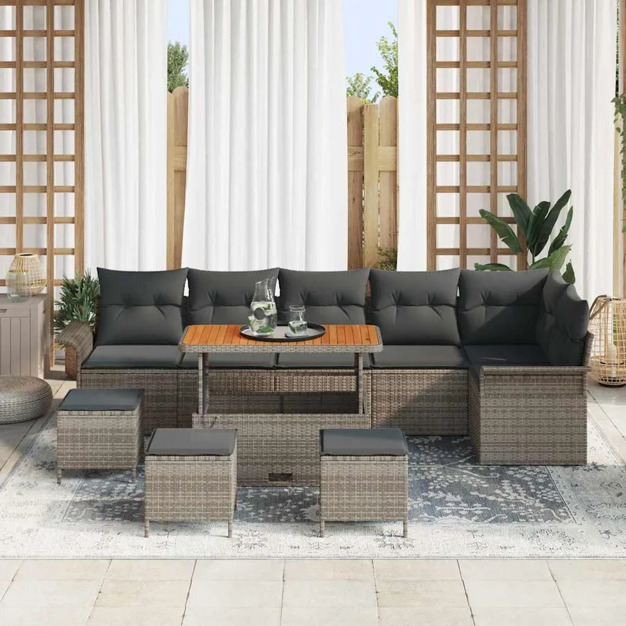 Ensemble de canapé de jardin avec coussin 10 pcs Gris - 3