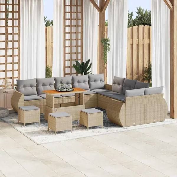 Ensemble de canapé de jardin 14 pcs beige et gris clair