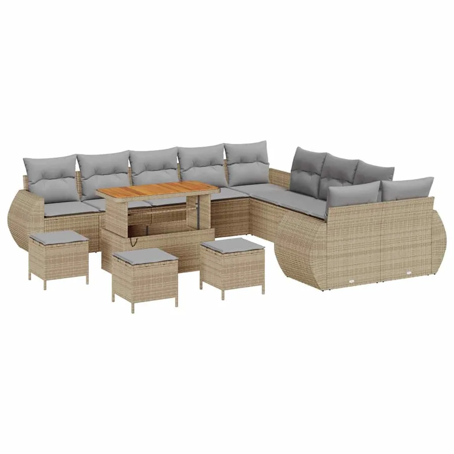 Ensemble de canapé de jardin 14 pcs beige et gris clair - 2