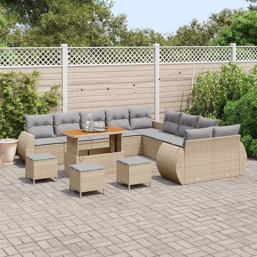 Ensemble de canapé de jardin 14 pcs beige et gris clair - 3