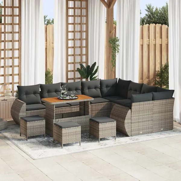 Ensemble de canapé de jardin 13 pcs Gris Poly Rattan