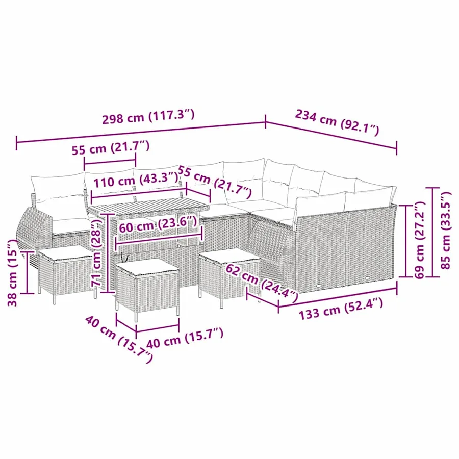 Ensemble de canapé de jardin 13 pcs Gris Poly Rattan - 18