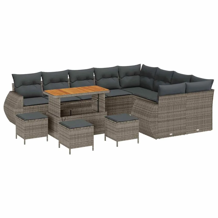 Ensemble de canapé de jardin 13 pcs Gris Poly Rattan - 2