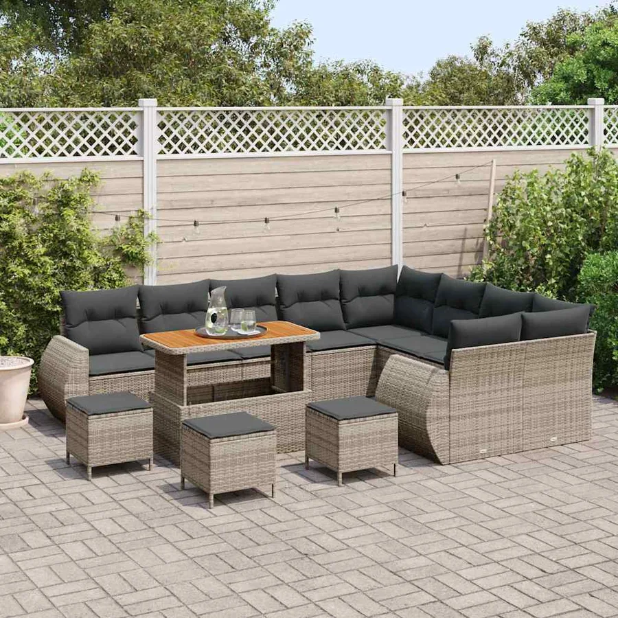 Ensemble de canapé de jardin 13 pcs Gris Poly Rattan - 3