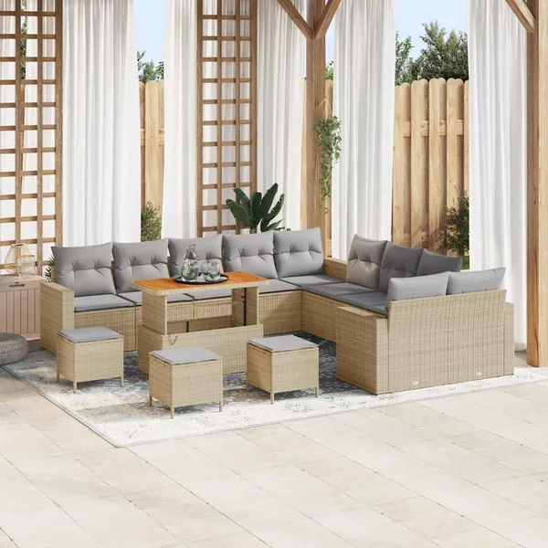 Ensemble de canapé de jardin 18 pcs Beige et Gris clair