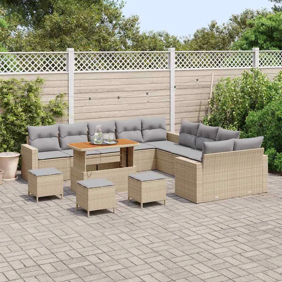 Ensemble de canapé de jardin 18 pcs Beige et Gris clair - 3
