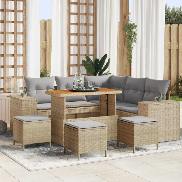 Ensemble de canapé de jardin 9 pcs Beige et Gris clair