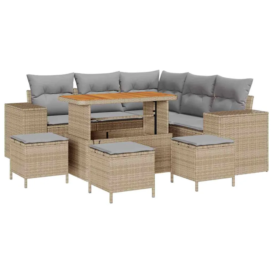 Ensemble de canapé de jardin 9 pcs Beige et Gris clair - 2