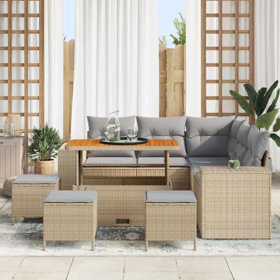 Ensemble de canapé de jardin 9 pcs Beige et Gris clair - 3