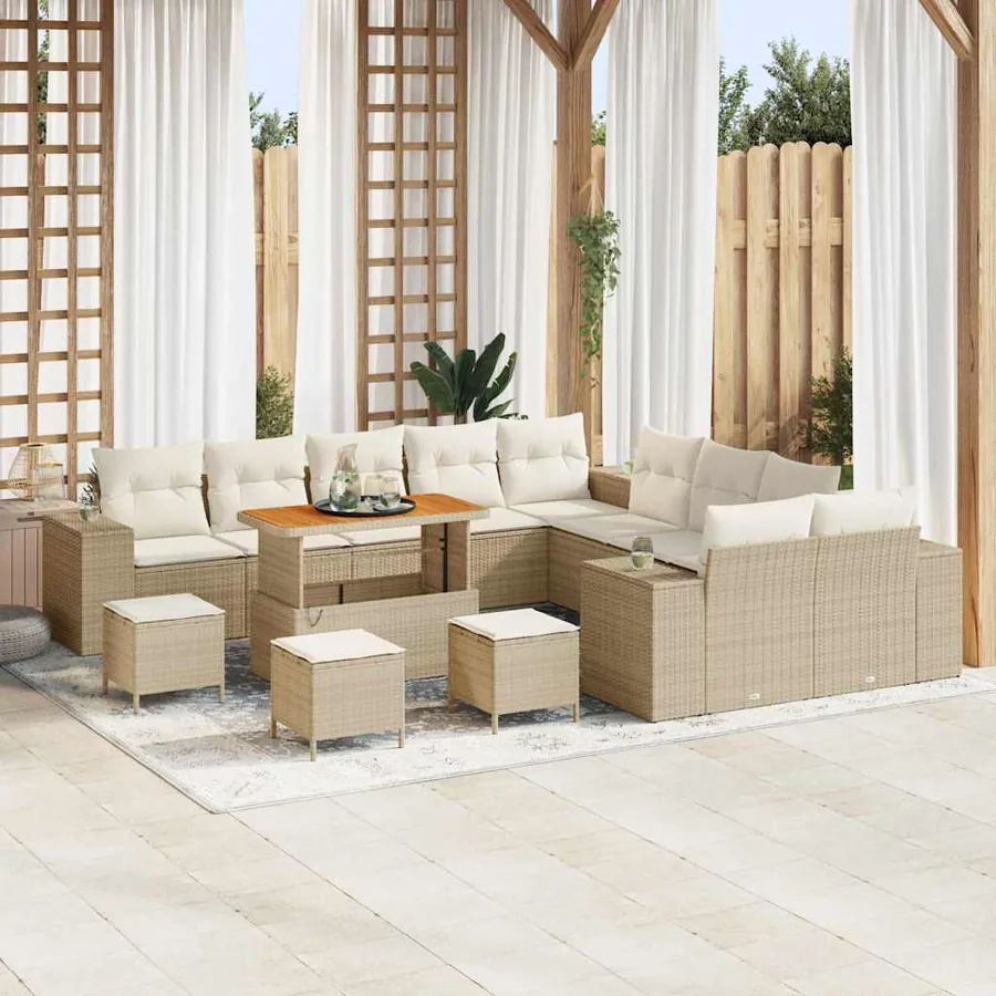 Ensemble de canapé de jardin 14 pcs Beige et crème polyrotin