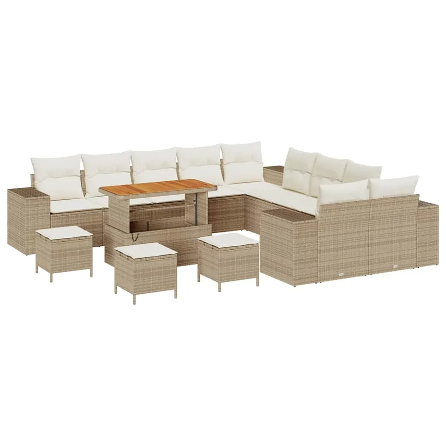 Ensemble de canapé de jardin 14 pcs Beige et crème polyrotin - 2