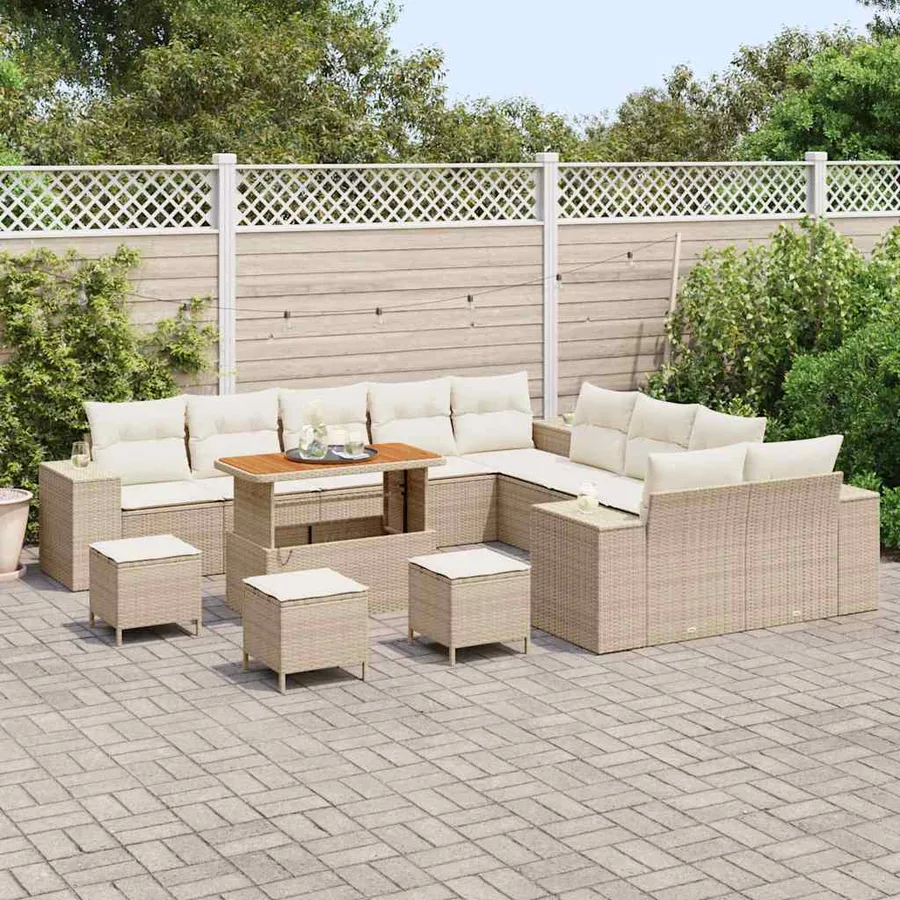 Ensemble de canapé de jardin 14 pcs Beige et crème polyrotin - 3