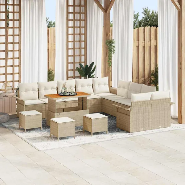 Ensemble de canapé de jardin avec coussin 14 pcs Beige et crème