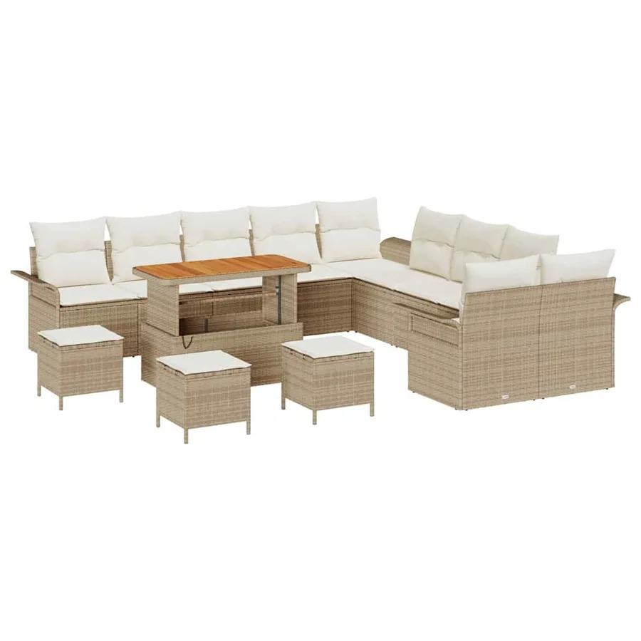 Ensemble de canapé de jardin avec coussin 14 pcs Beige et crème - 2